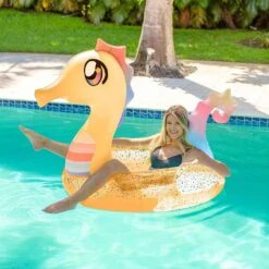 Pool Candy - Glitter Seahorse Pool Tube With Drink Float -Swimline Store Glitter Seahorse Pool Tube with Drink Float 2