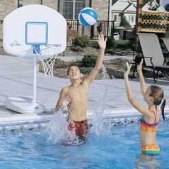 Dunn-Rite Products - H2O Hoops Poolside Basketball And Volleyball Game Set -Swimline Store H2O Hoops Poolside Basketball and Volleyball Game Set 2